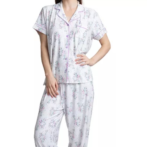 New Hanes Women's Pajama Set Lounge. Button down Collared Pant Set. Med Floral - Picture 3 of 9
